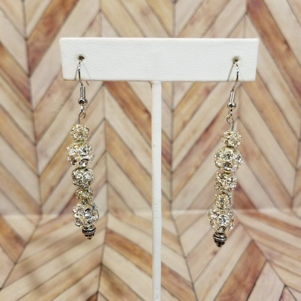 Silver Rhinestone Earrings, 5 beads